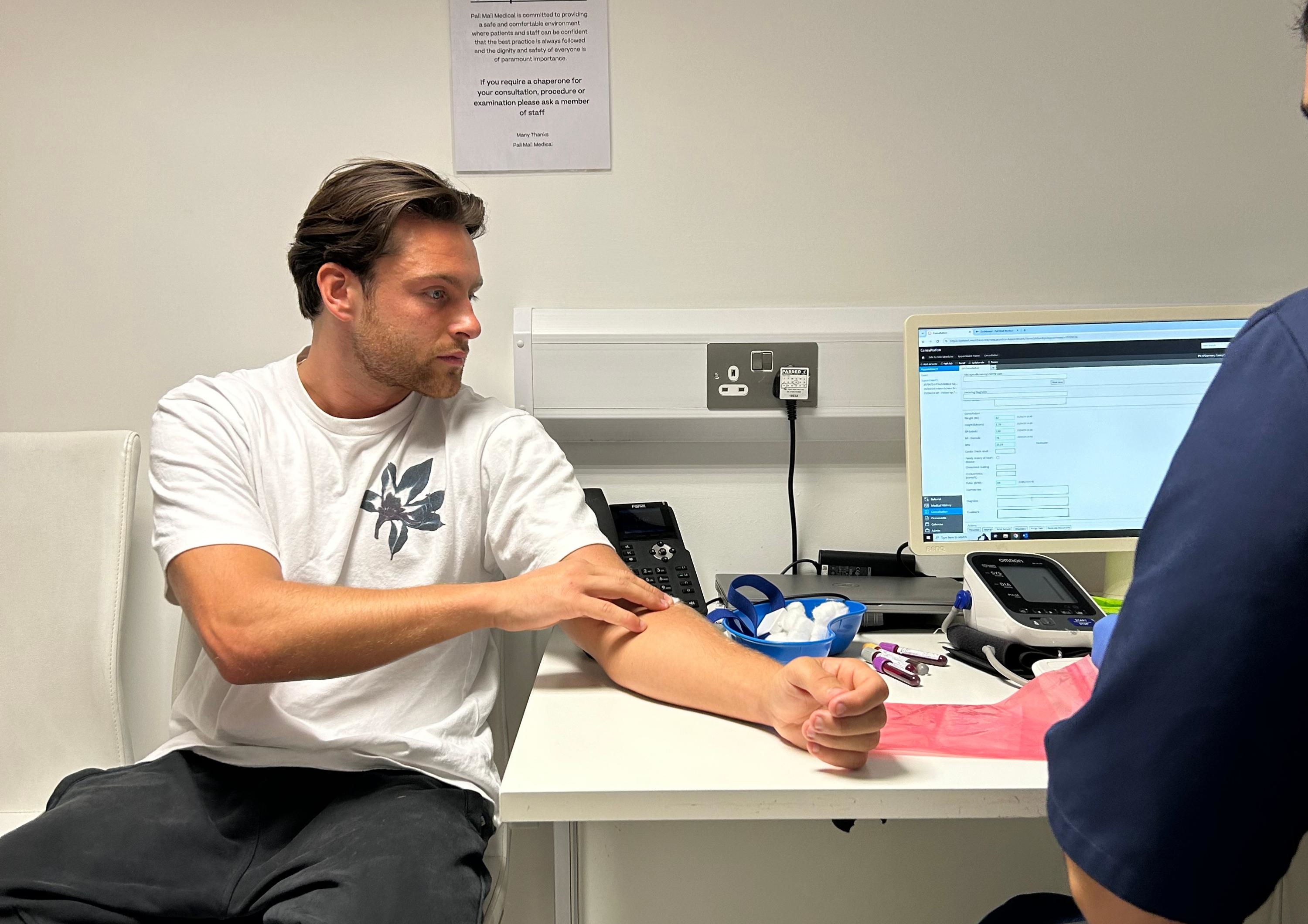 Casey O'Gorman having a blood test Casey O'Gorman having a blood test